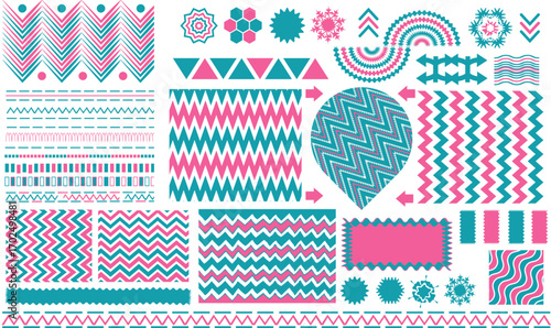Zigzag pattern. Horizontal  zig zag lines. Parallel jagged stripes texture. Minimalistic geometric print.Zig zag Wavy Edge Rectangle Shapes Set.vector illustration