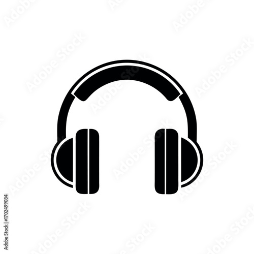 Simple black and white headphone illustration for listening to music or podcasts