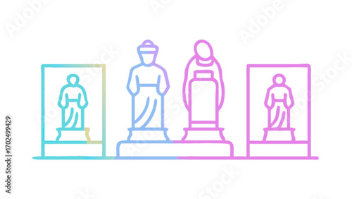 Explore ancient statues museum exhibit art history and cultural heritage in this vector graphic