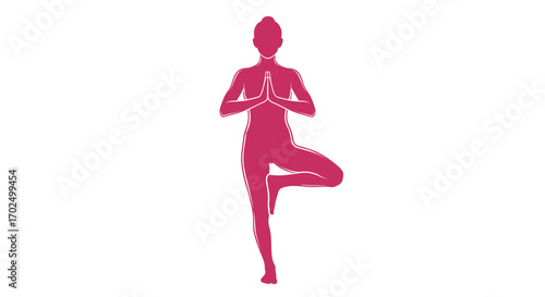 Woman Performing a Yoga Tree Pose Silhouette.