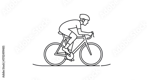 Line art illustration of cyclist riding road bike.