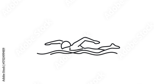 Minimalist Line Art Illustration of a Swimmer in Motion.