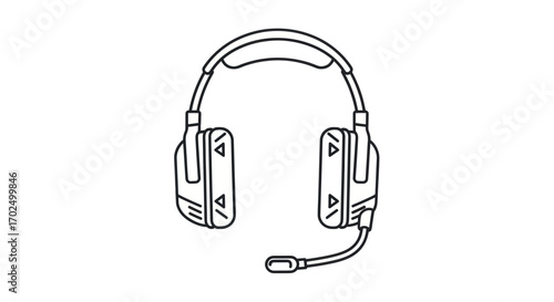 Line Drawing of Gaming Headset with Microphone.