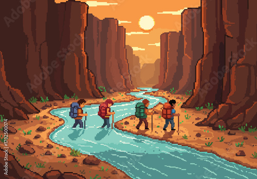 Pixel Art Hiking Adventure A Journey Through the Canyon