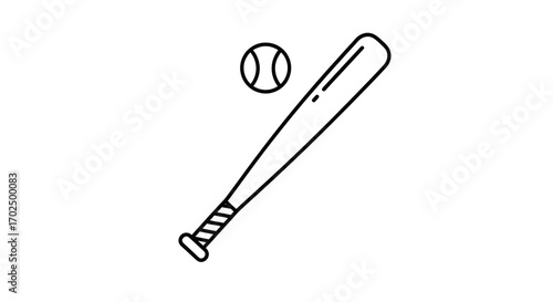 Simple Black and White Baseball Bat and Ball Icon.