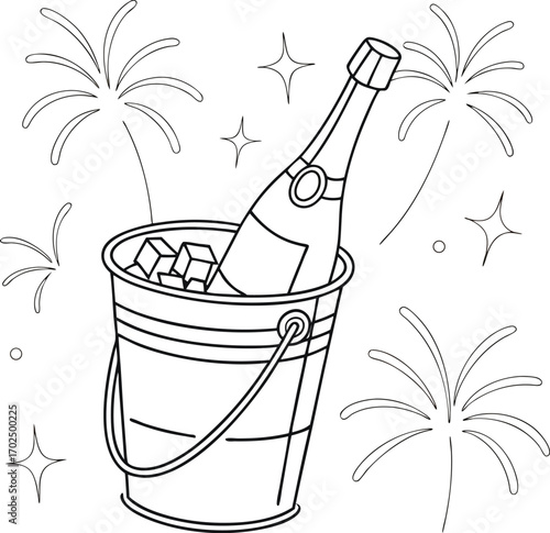 Elegant champagne bottle chilling in an ice bucket with luxurious spa elements