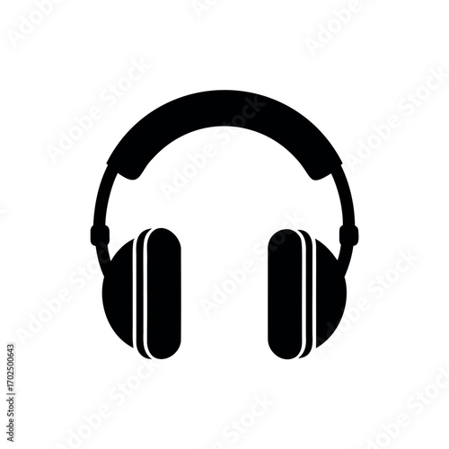 Black silhouette headphones representing audio equipment used for listening to music