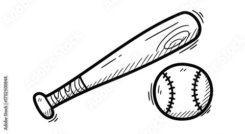 Baseball bat and ball sketch illustration.