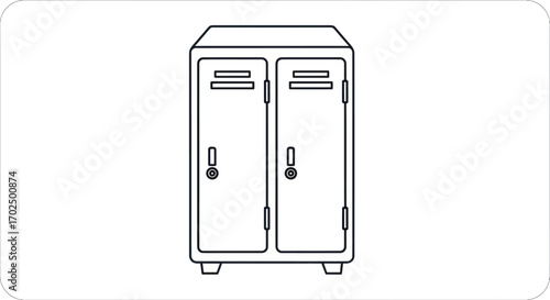 Two-door metal locker line art illustration.