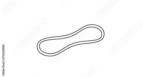 Black line drawing of an elongated twisted drive belt.