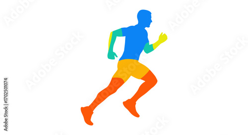 Colorful Running Man Silhouette Dynamic Action Pose.