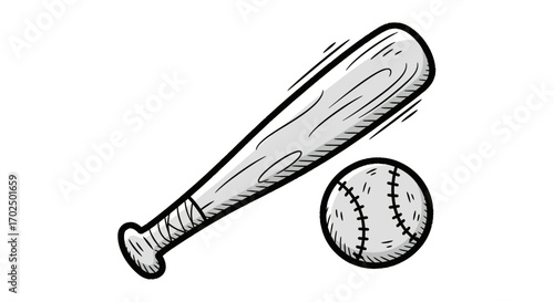 Baseball Bat and Ball in Action Sketch.