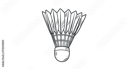 Hand-drawn sketch of a badminton shuttlecock with feather details.