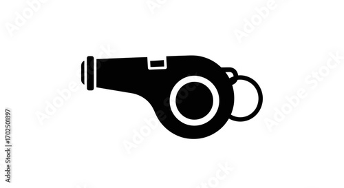 Black silhouette of a classic sports whistle icon a simple vector graphic.