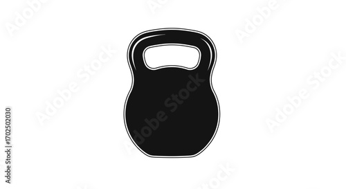A black kettlebell with a silver rim isolated on a white background.