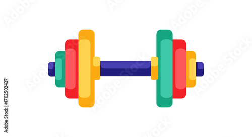 Colorful Dumbbell with Stacked Plates for Fitness and Exercise.