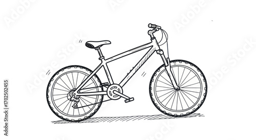 Detailed Sketch of a Modern Mountain Bicycle with Suspension.