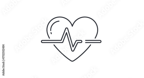 Minimalist heart with heartbeat line icon for health and medical concepts.