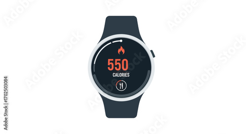 Black Smartwatch Displaying 550 Calories Burned with Flame Icon.