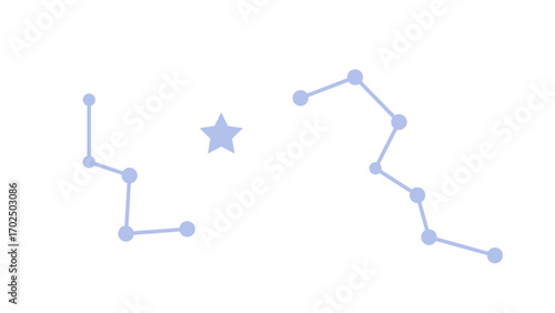 北極星と北斗七星とカシオペヤ座の位置をデフォルメしたイラスト