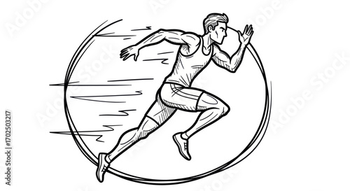 Dynamic Sketch of a Male Runner in Motion Sprinting Forward with Speed.