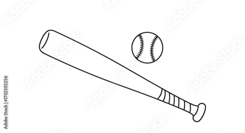 Baseball Bat and Ball Outline Illustration.