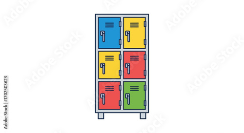 Colorful Stacked School Lockers with Six Compartments.