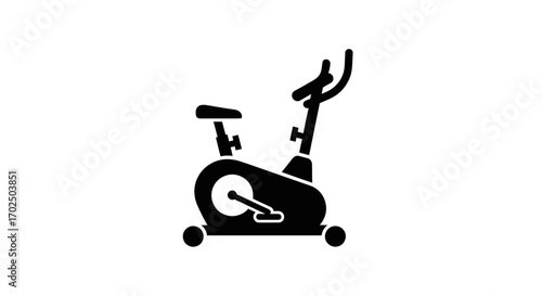 Black Exercise Bike Icon: Stationary Bicycle for Fitness and Cardio Workout.
