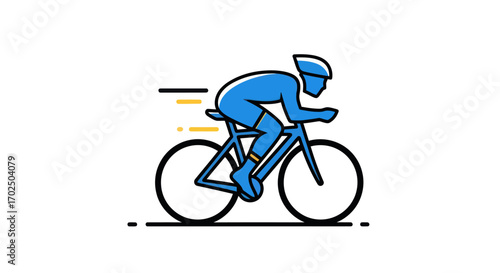 Stylized Cyclist Illustration: Blue Figure on Bicycle with Speed Lines.