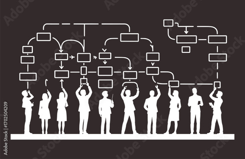 Workflow process diagram, organizational chart, business decision mapping, teamwork collaboration, project workflow management, strategy planning, process optimization