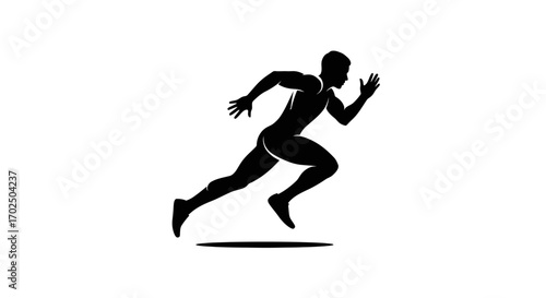 Dynamic black silhouette of a sprinting runner in motion.