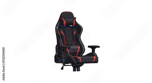 Black and Red Gaming Chair with Ergonomic Design and Adjustable Features.