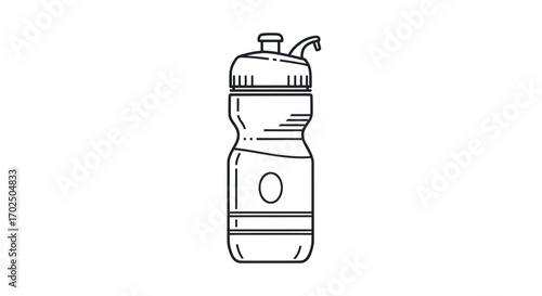 Simple Line Art Illustration of a Reusable Water Bottle with Cap and Spout.
