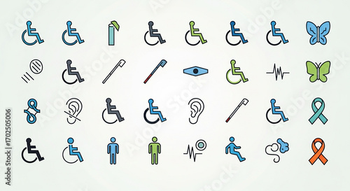 Vector set of international disability awareness symbols arranged neatly