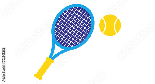 Blue Tennis Racquet with Yellow Grip and Tennis Ball.