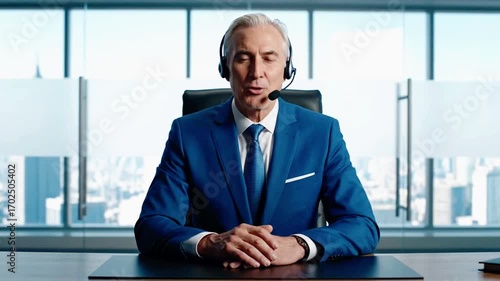 Confident Businessman Webcam Video Conference Call