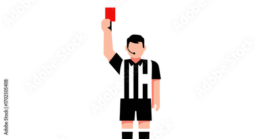 Football Referee Holding Up Red Card for Penalty.