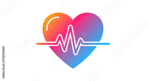 Colorful Gradient Heart with EKG Waveform Illustration.