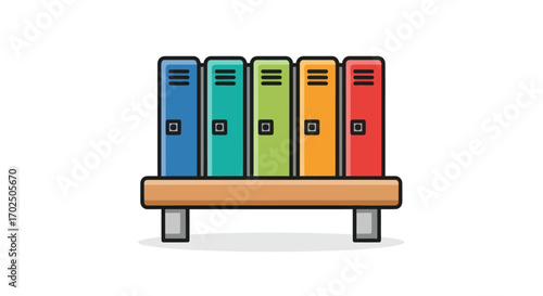Colorful School Lockers on Wooden Bench Illustration.
