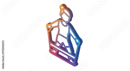 Colorful Isometric Figure Skater Icon with Skates and Upward Arms.