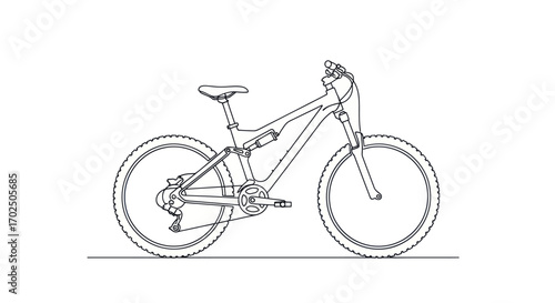 Detailed Line Art Illustration of a Mountain Bike.