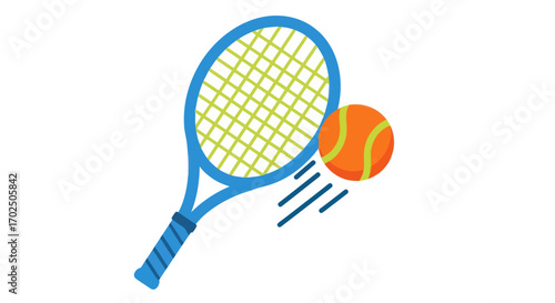 Cartoon Tennis Racket and Ball with Motion Lines.