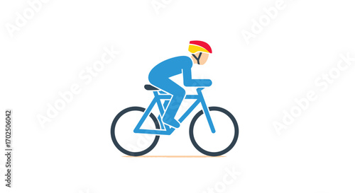 Stylized Cyclist Riding Blue Bicycle with Colorful Helmet Illustration.