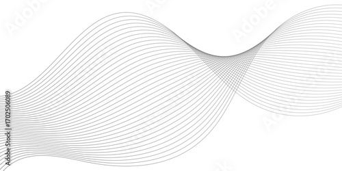 Abstract wave line pattern with gradient lines on transparent background. Undulate Grey Wave Swirl, frequency sound wave, twisted curve lines with blend.