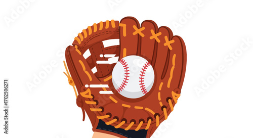 Baseball Glove Holding a White Baseball with Red Stitching.