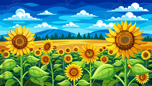 flat-vector-art-of-a-sunflower-field-under-a-brigh