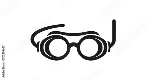 Black outline of swimming goggles with strap and snorkel tube.