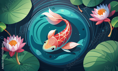 minimalist-vector-illustration-of-a-koi-fish-swimm