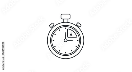 Minimalist line art illustration of a classic mechanical stopwatch with two push buttons and a dial.