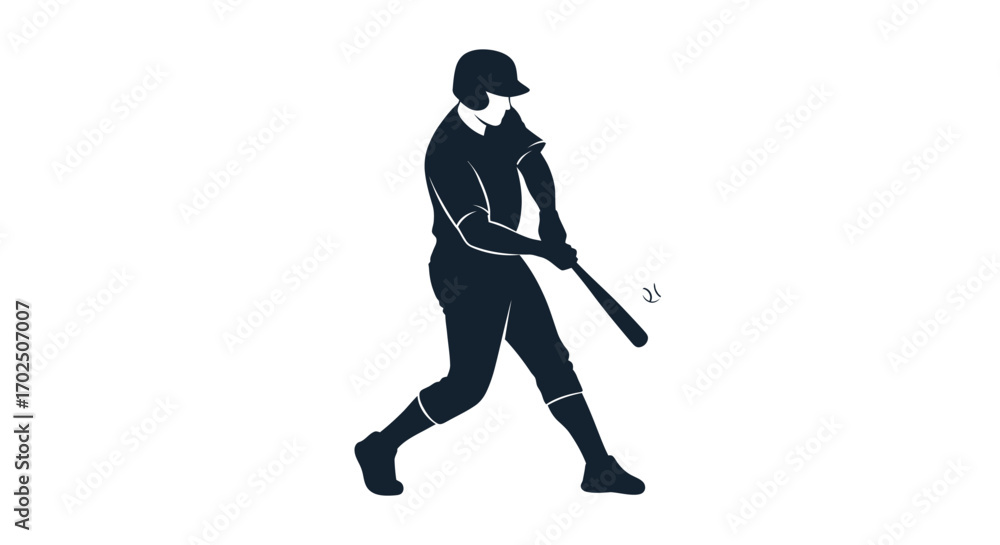Obraz premium Baseball Player Silhouette Swinging Bat at Ball.